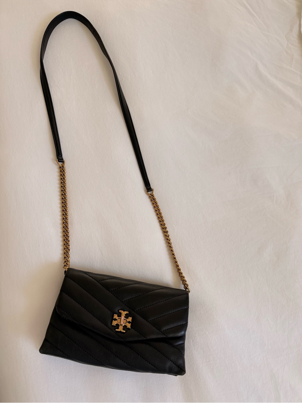 Tory Burch Black Quilted Leather Crossbody with Gold Hardware